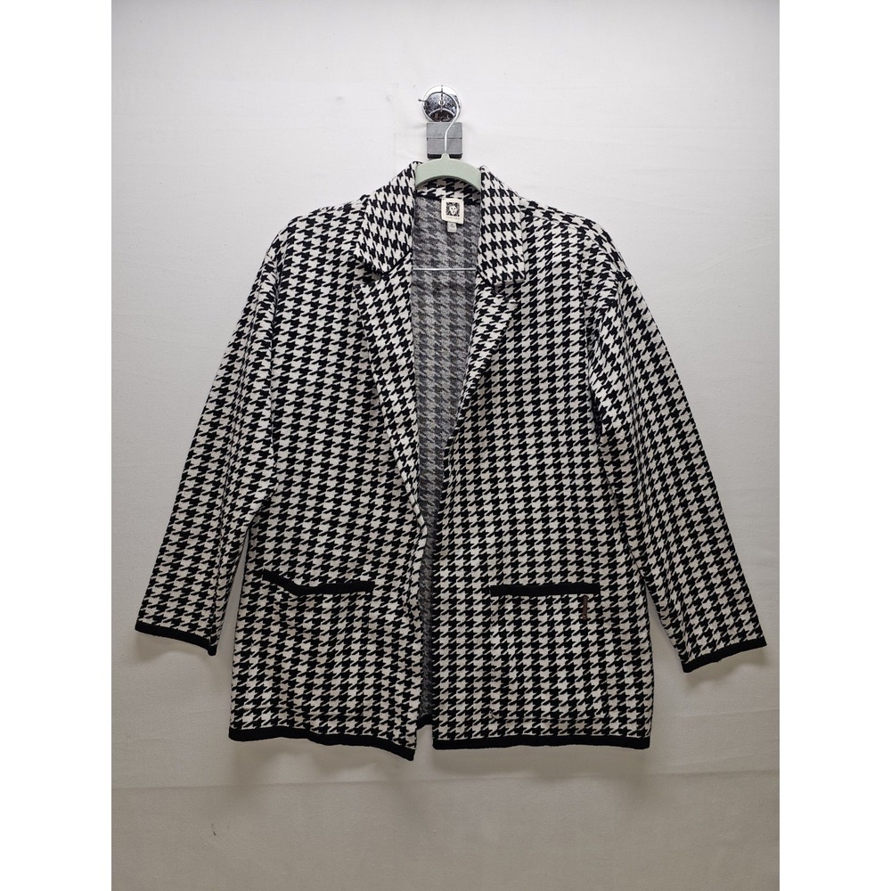 Anne Klein Black White Houndstooth Jacket Size M Old Money Office Academia